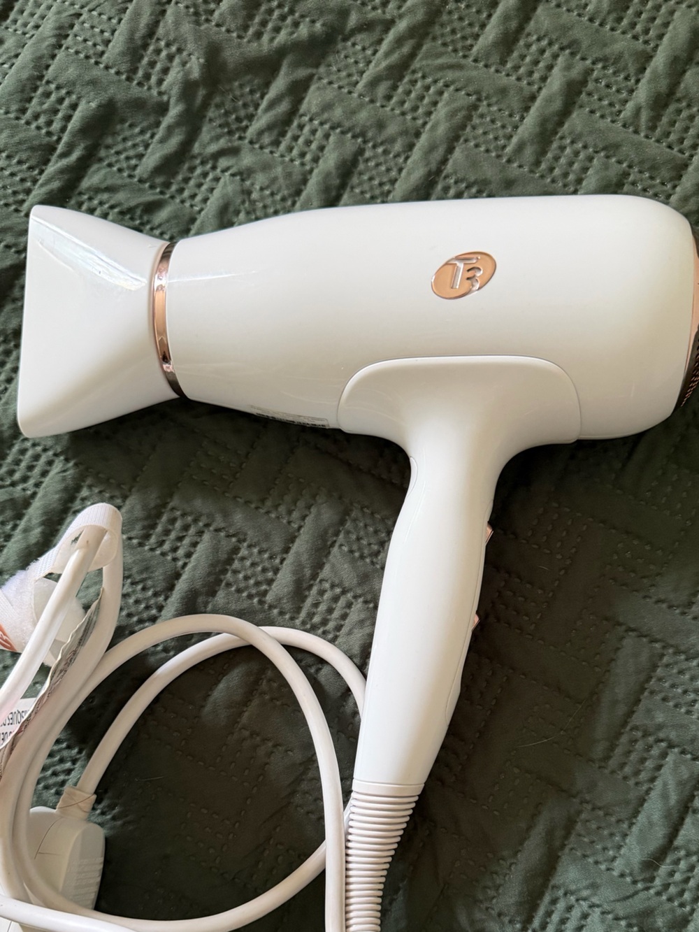 T3 White Hair Dryer with Rose Gold Accents
